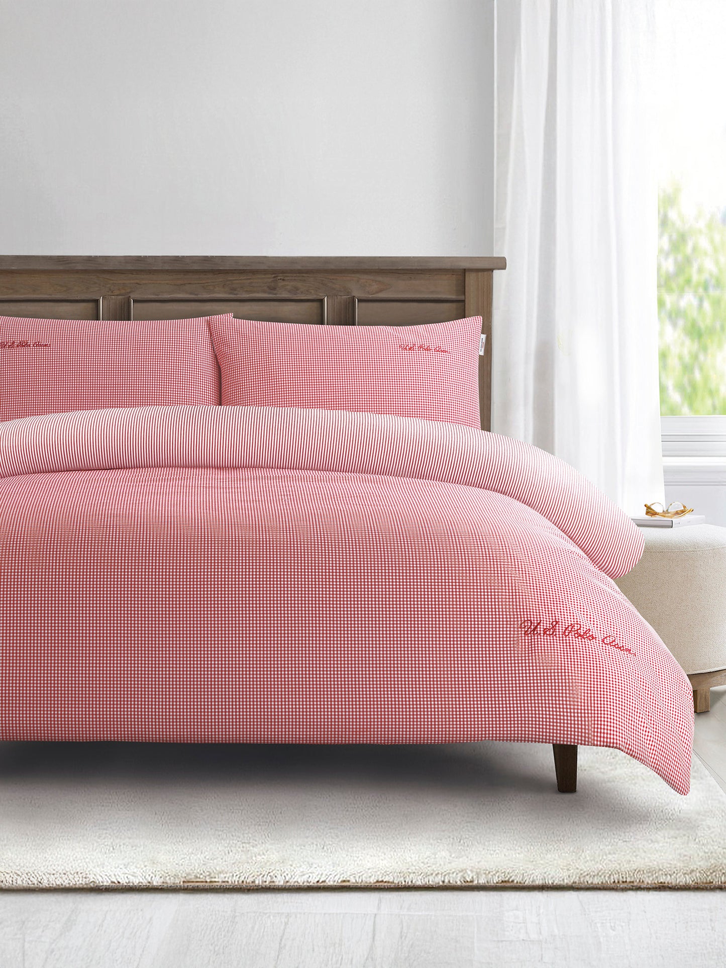 Pure Cotton Check Duvet Set in Haute Red