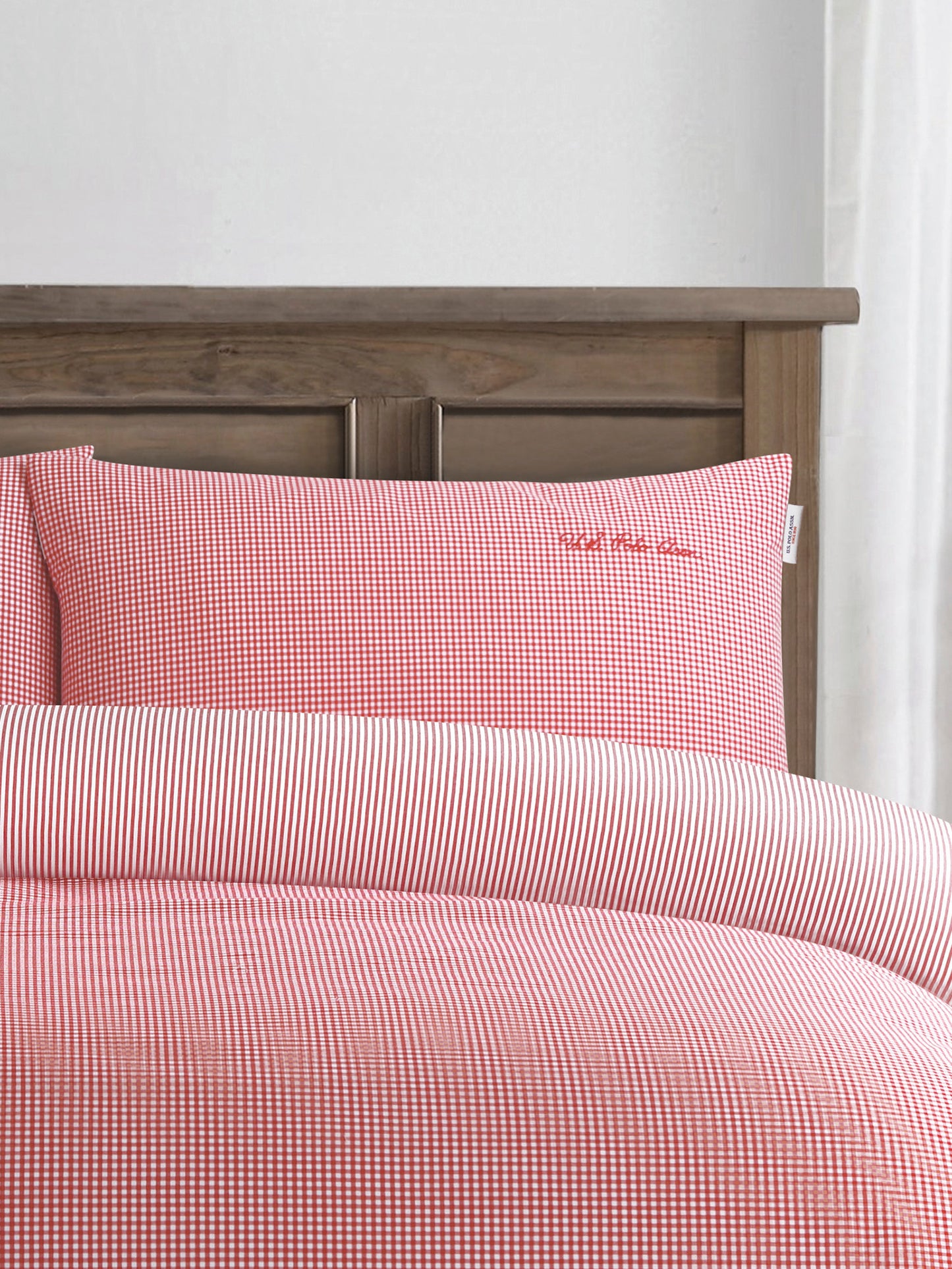 Pure Cotton Check Duvet Set in Haute Red
