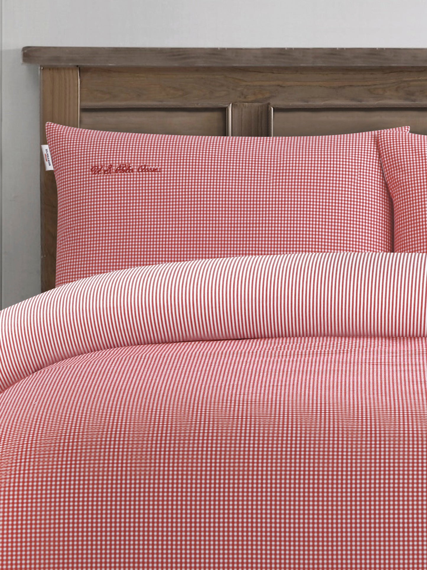Pure Cotton Check Duvet Set in Haute Red