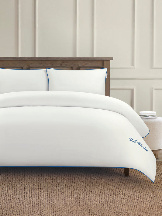 Pure Cotton Piped Duvet Set in Bright White