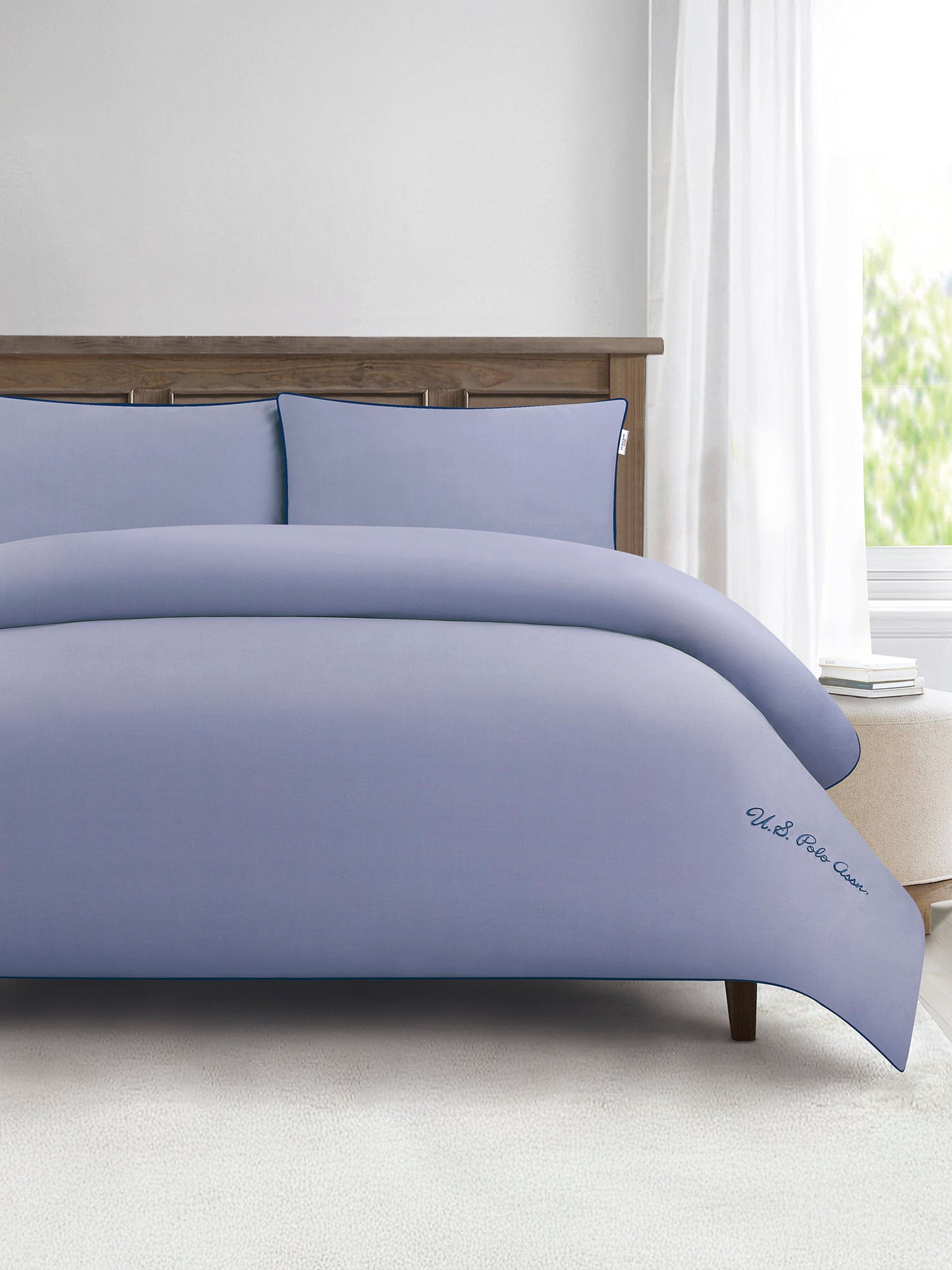 Pure Cotton Piped Duvet Set in Dusk