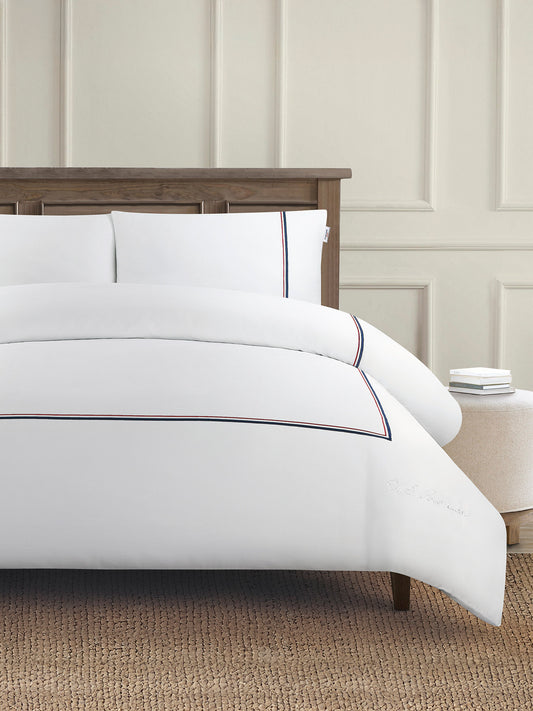 Luxury Cotton Brand Stripe Duvet Set in Bright White