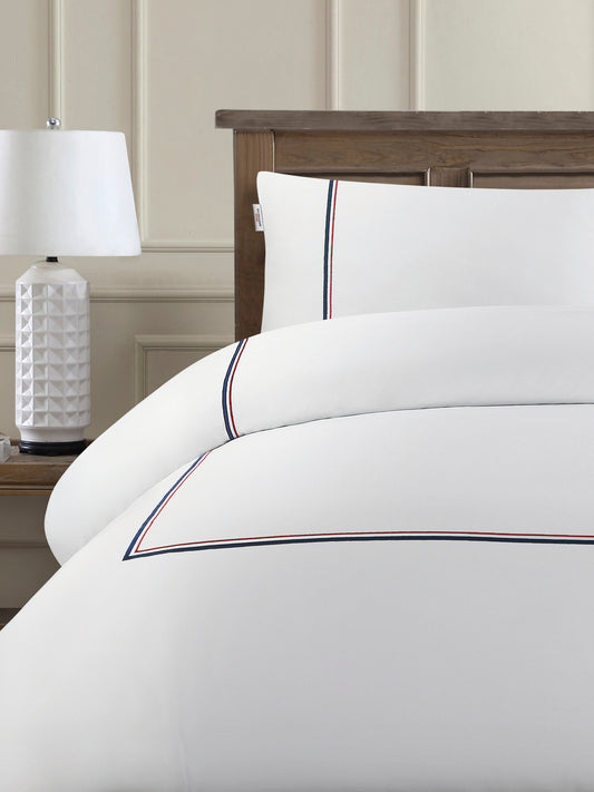 Luxury Cotton Brand Stripe Duvet Set in Bright White