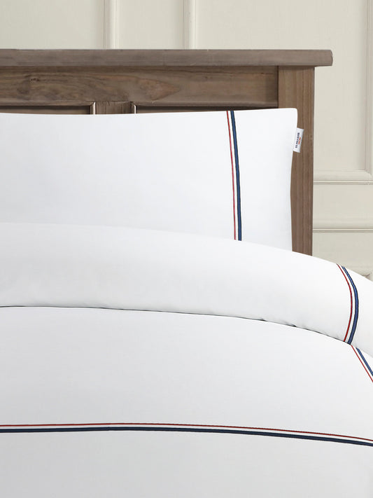 Luxury Cotton Brand Stripe Duvet Set in Bright White