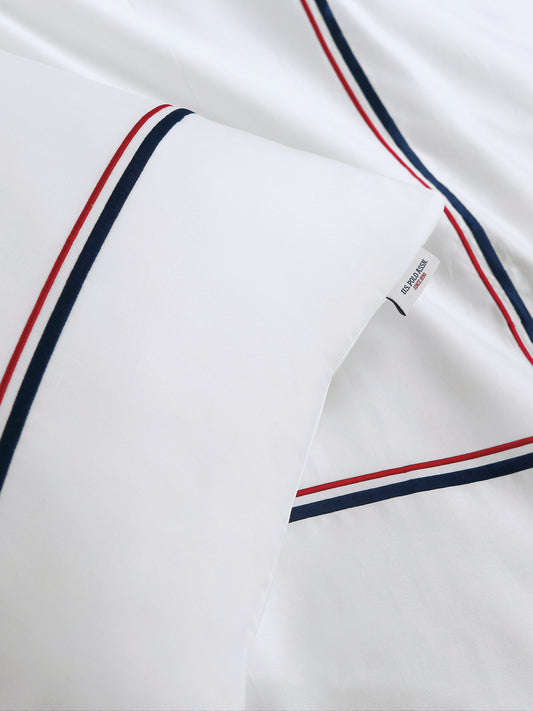 Luxury Cotton Brand Stripe Duvet Set in Bright White