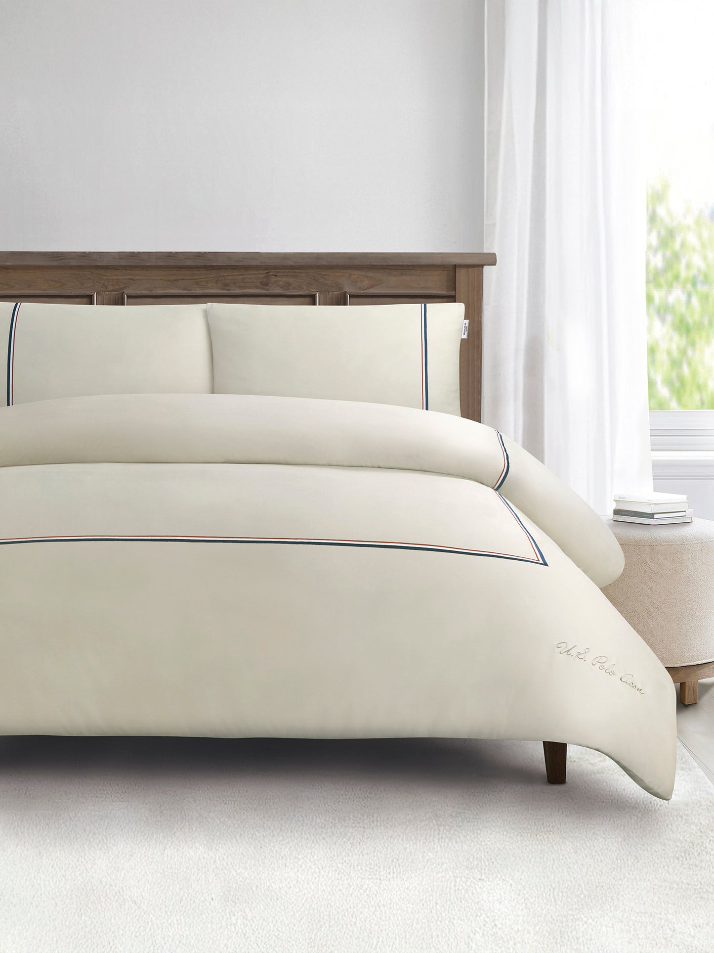 Luxury Cotton Brand Stripe Duvet Set in Oatmeal