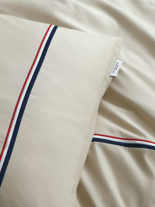 Luxury Cotton Brand Stripe Duvet Set in Oatmeal