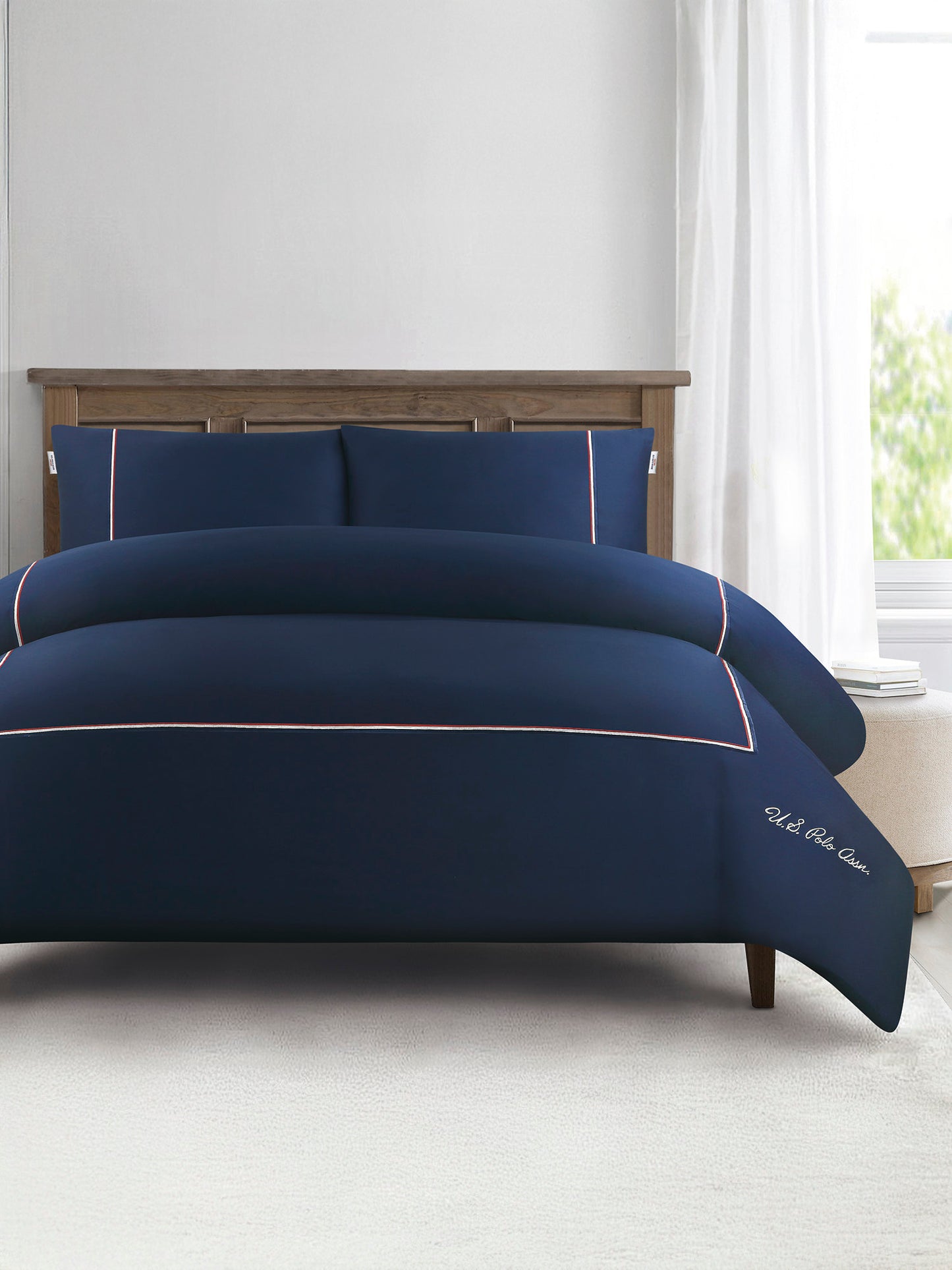 Luxury Cotton Brand Stripe Duvet Set in Navy Iris