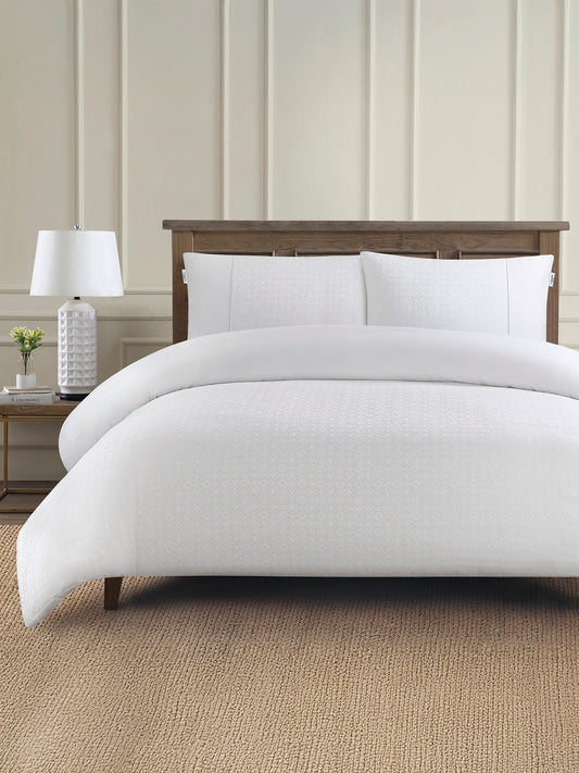 Pure Cotton Jacquard Duvet Set in Bright White
