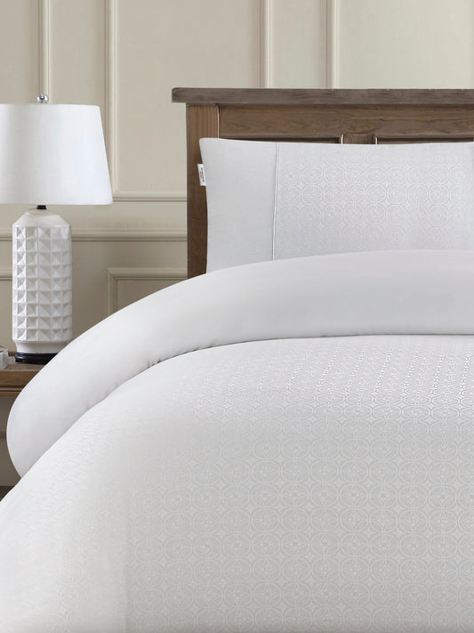 Pure Cotton Jacquard Duvet Set in Bright White