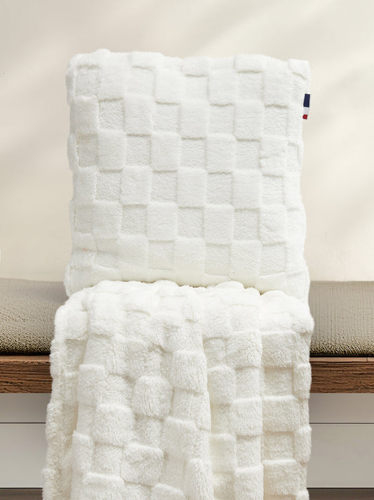 Plush Jacquard Throw & Cushion Set in Bright White