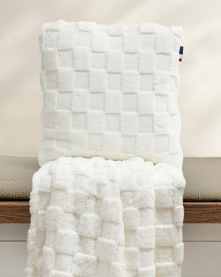 Plush Jacquard Throw & Cushion Set in Bright White