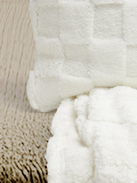 Plush Jacquard Throw & Cushion Set in Bright White