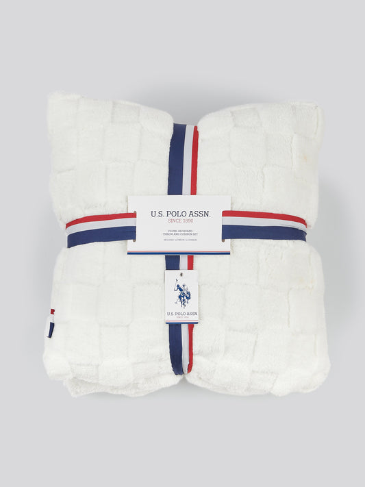 Plush Jacquard Throw & Cushion Set in Bright White