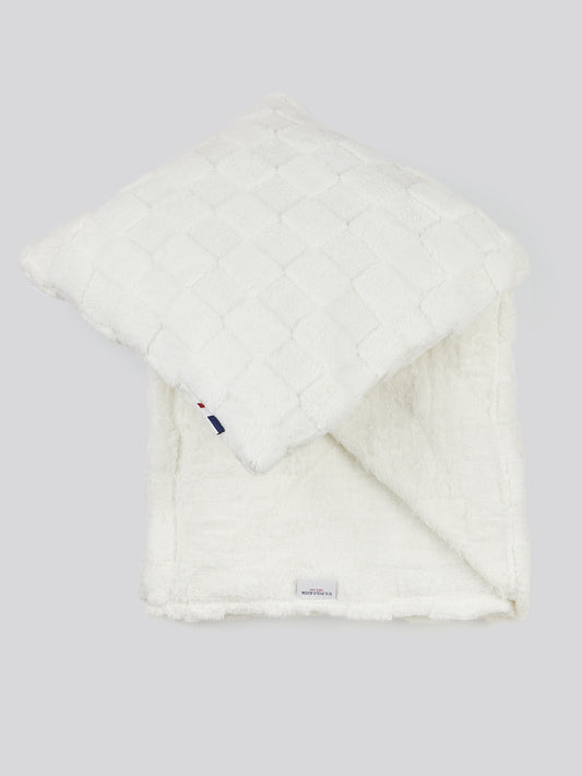 Plush Jacquard Throw & Cushion Set in Bright White