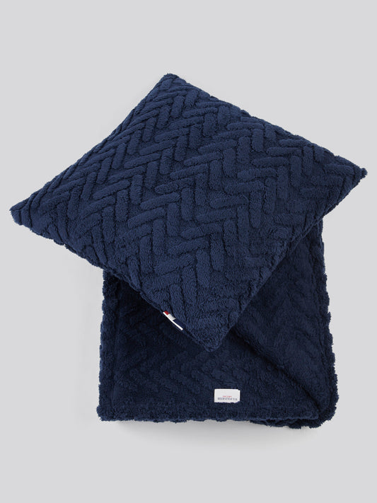 Premium Fern Jacquard Throw & Cushion Set in Navy Iris