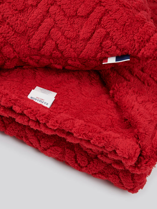 Premium Fern Jacquard Throw & Cushion Set in Savvy Red
