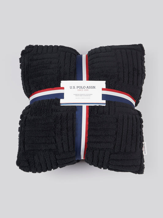 Premium Terrazzo Jacquard Throw & Cushion Set in Jet Black