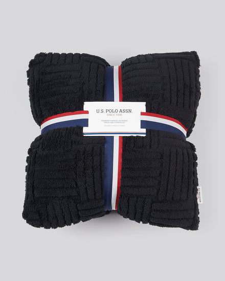 Premium Terrazzo Jacquard Throw & Cushion Set in Jet Black