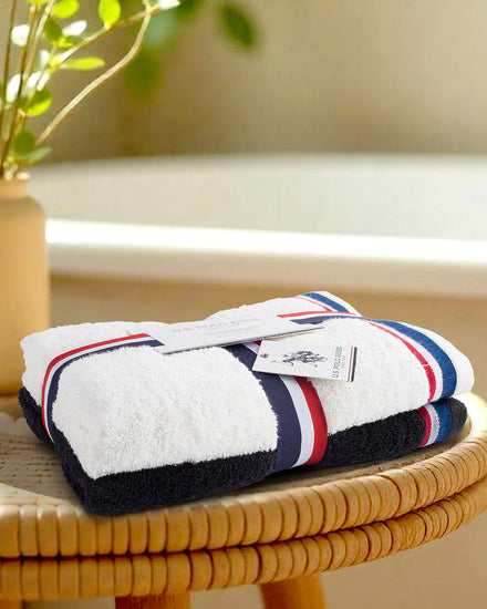 Pure Cotton Brand Stripe Towel Bale in Bright White
