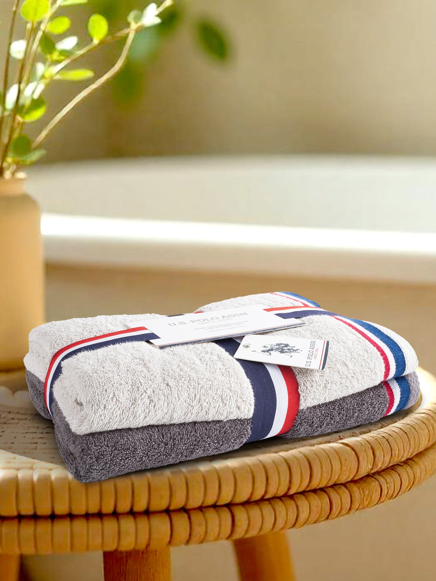 Pure Cotton Brand Stripe Towel Bale in Vapor Blue