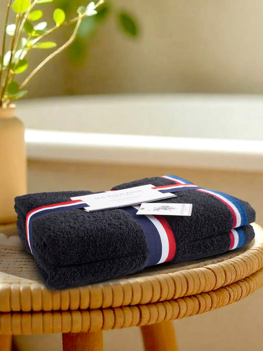 Pure Cotton Brand Stripe Towel Bale in Jet Black