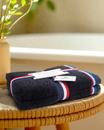 Pure Cotton Brand Stripe Towel Bale in Jet Black