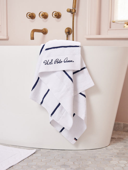 Pure Cotton Satin Stripe Towel Bale in Bright White