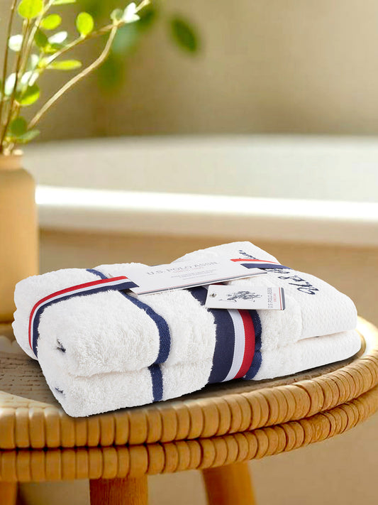 Pure Cotton Satin Stripe Towel Bale in Bright White