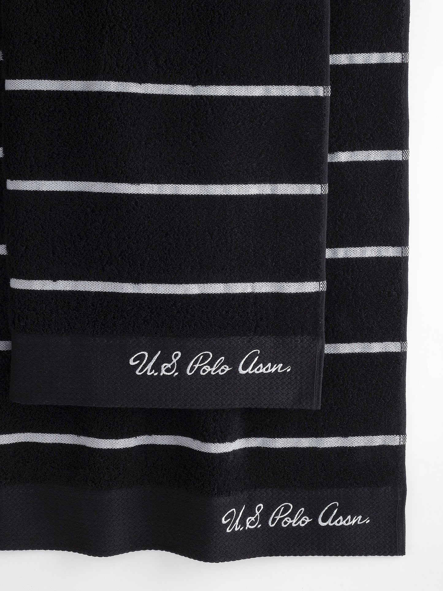 Pure Cotton Satin Stripe Towel Bale in Jet Black