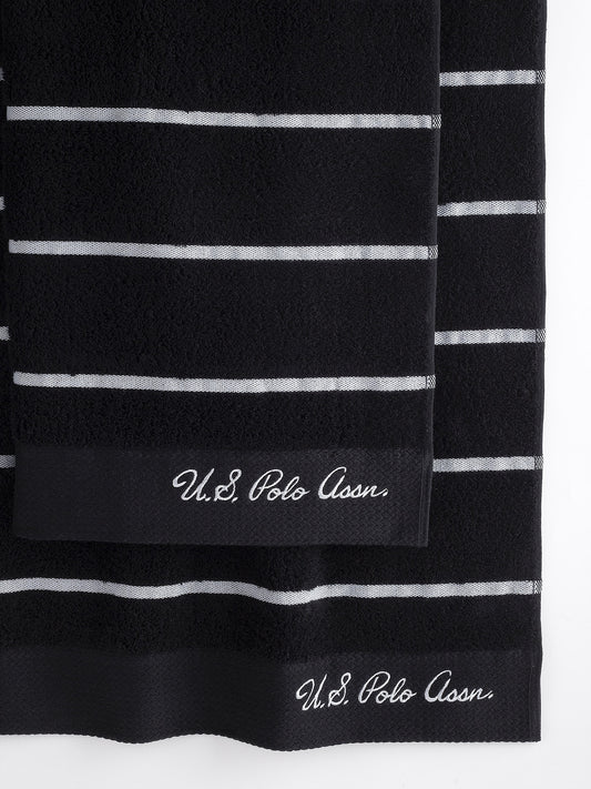 Pure Cotton Satin Stripe Towel Bale in Jet Black