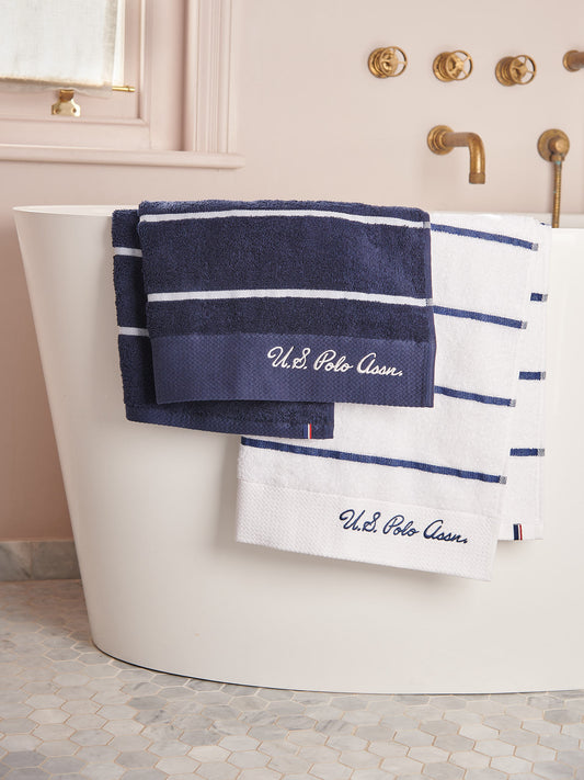 Pure Cotton Satin Stripe Towel Bale in Bright White