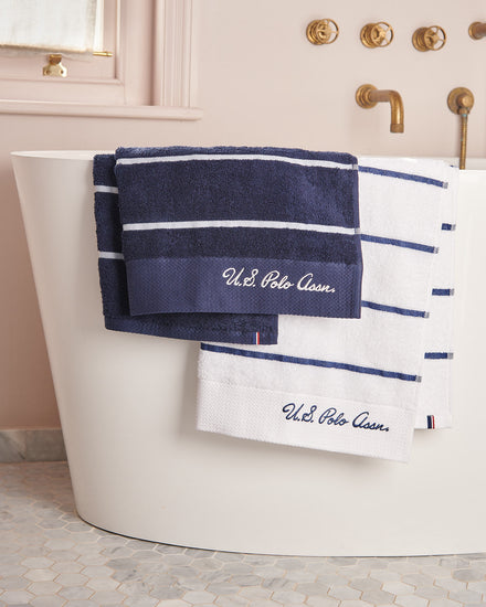 Pure Cotton Satin Stripe Towel Bale in Bright White