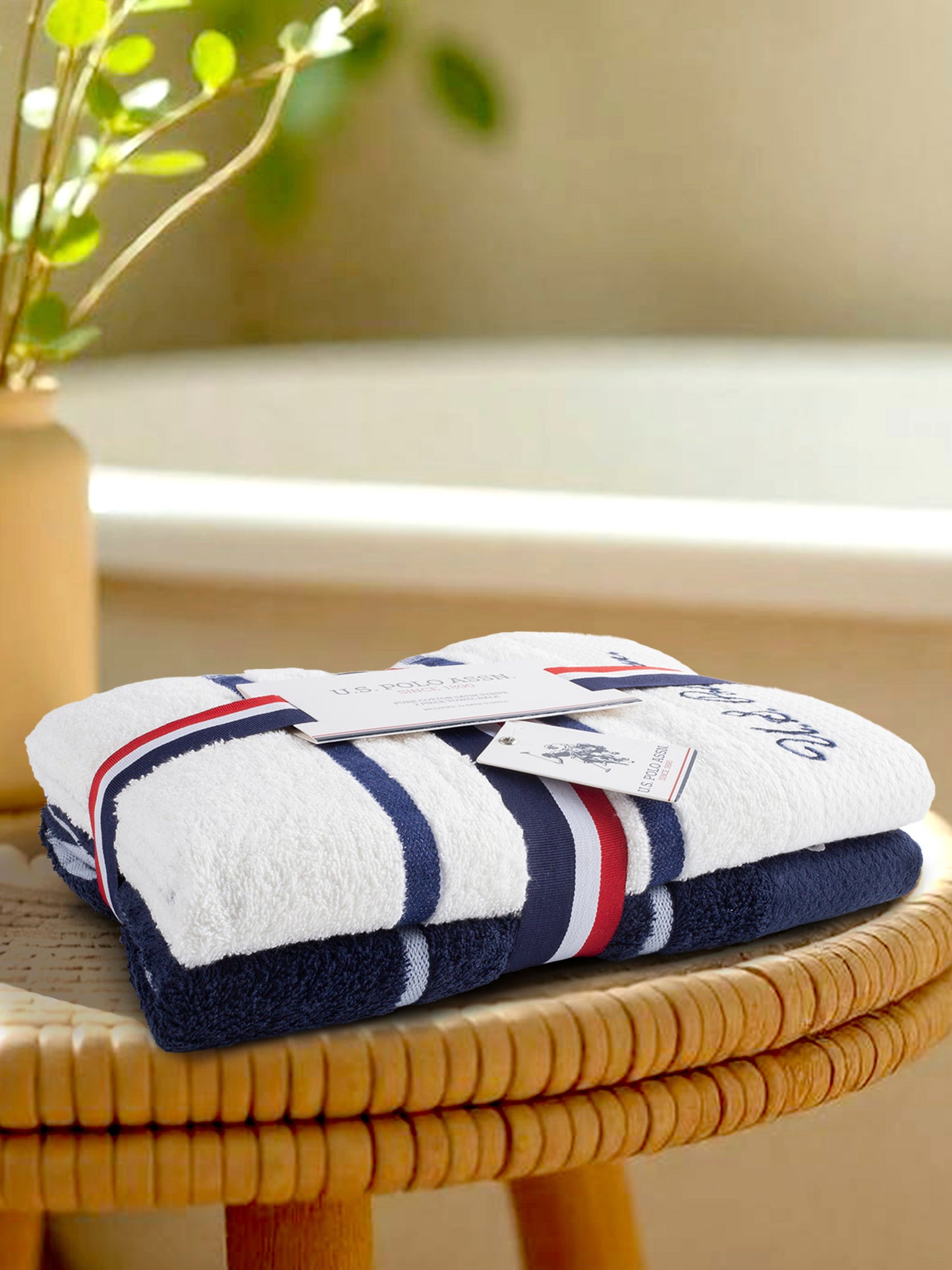 Pure Cotton Satin Stripe Towel Bale in Bright White