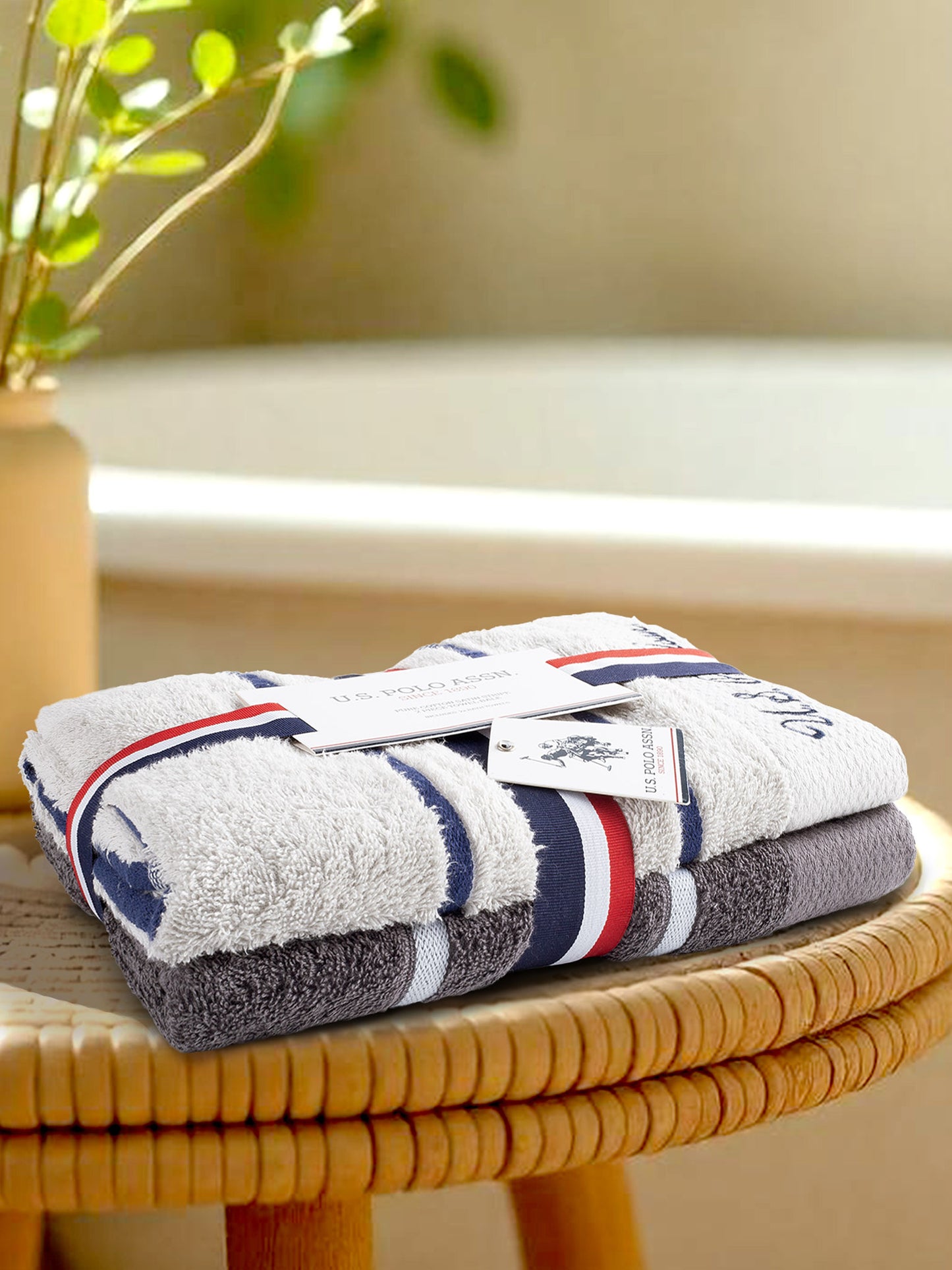 Pure Cotton Satin Stripe Towel Bale in Vapor Blue