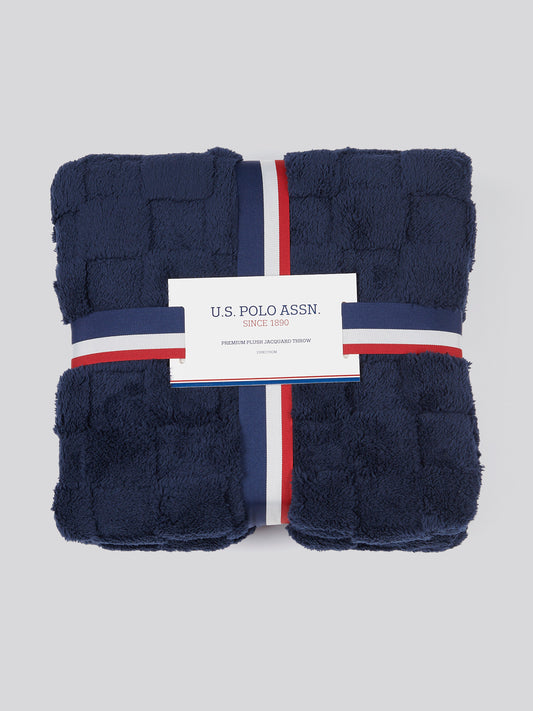 Premium Plush Jacquard Throw in Navy Iris