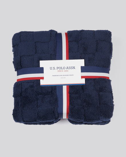 Premium Plush Jacquard Throw in Navy Iris
