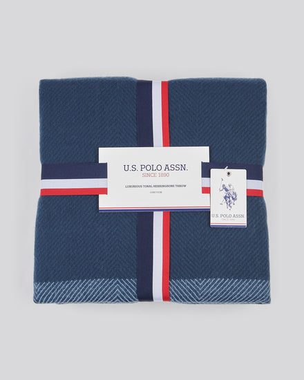 Luxurious Tonal Herringbone Throw in Navy Iris