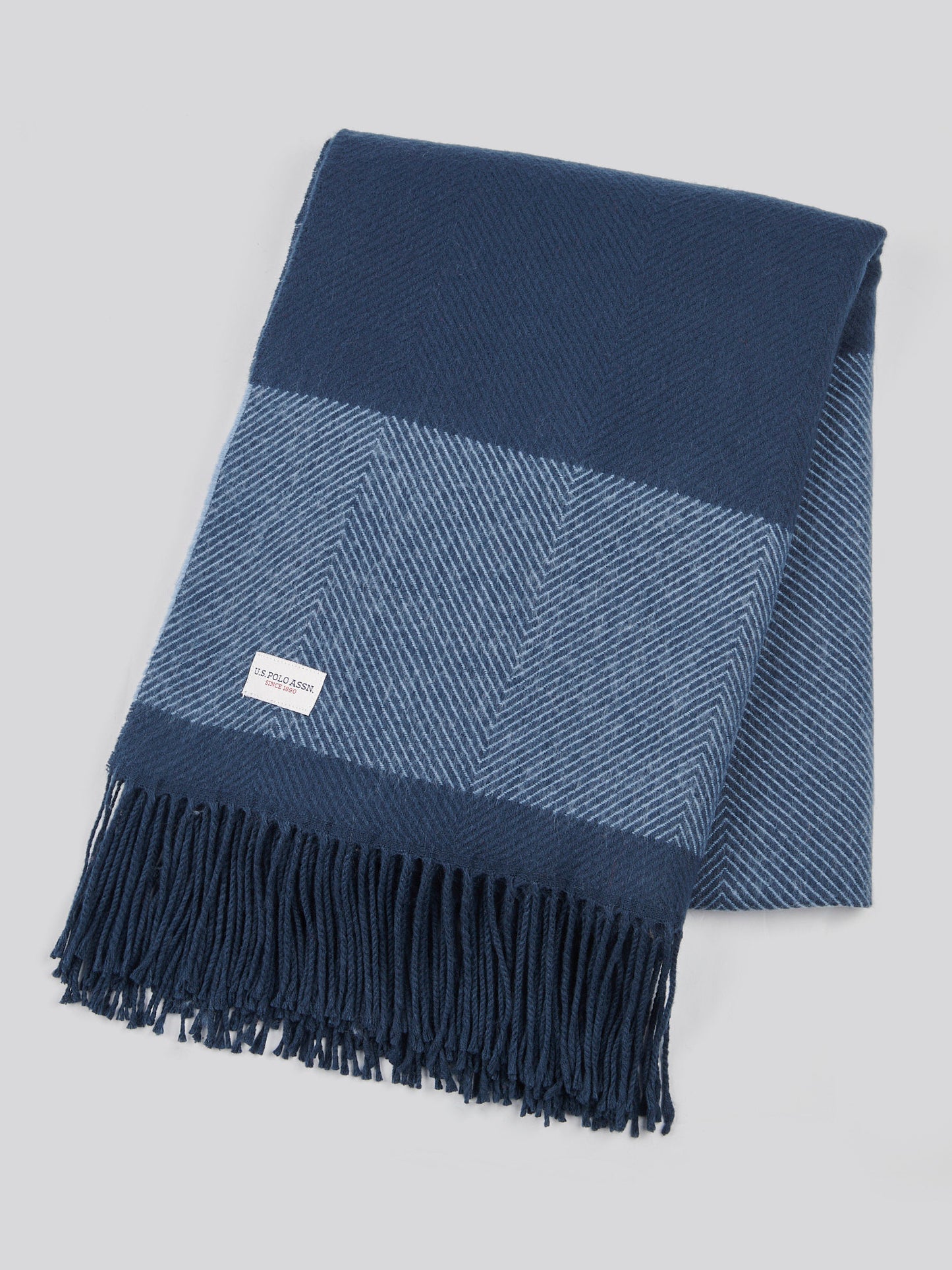 Luxurious Tonal Herringbone Throw in Navy Iris