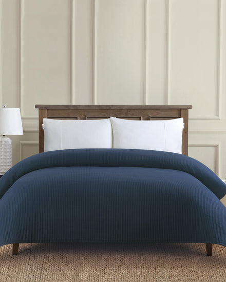 Channel Row Quilted Bedspread Navy Iris