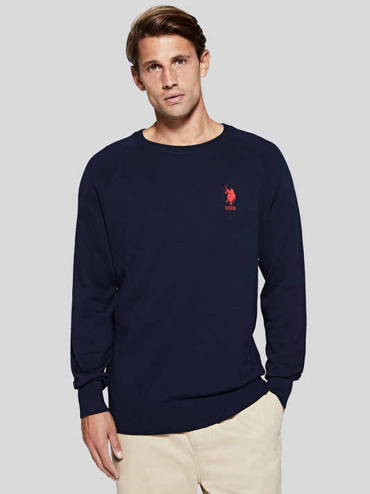 Mens Classic Knit Crew in Navy Blue