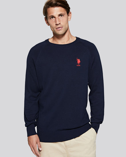 Mens Classic Knit Crew in Navy Blue