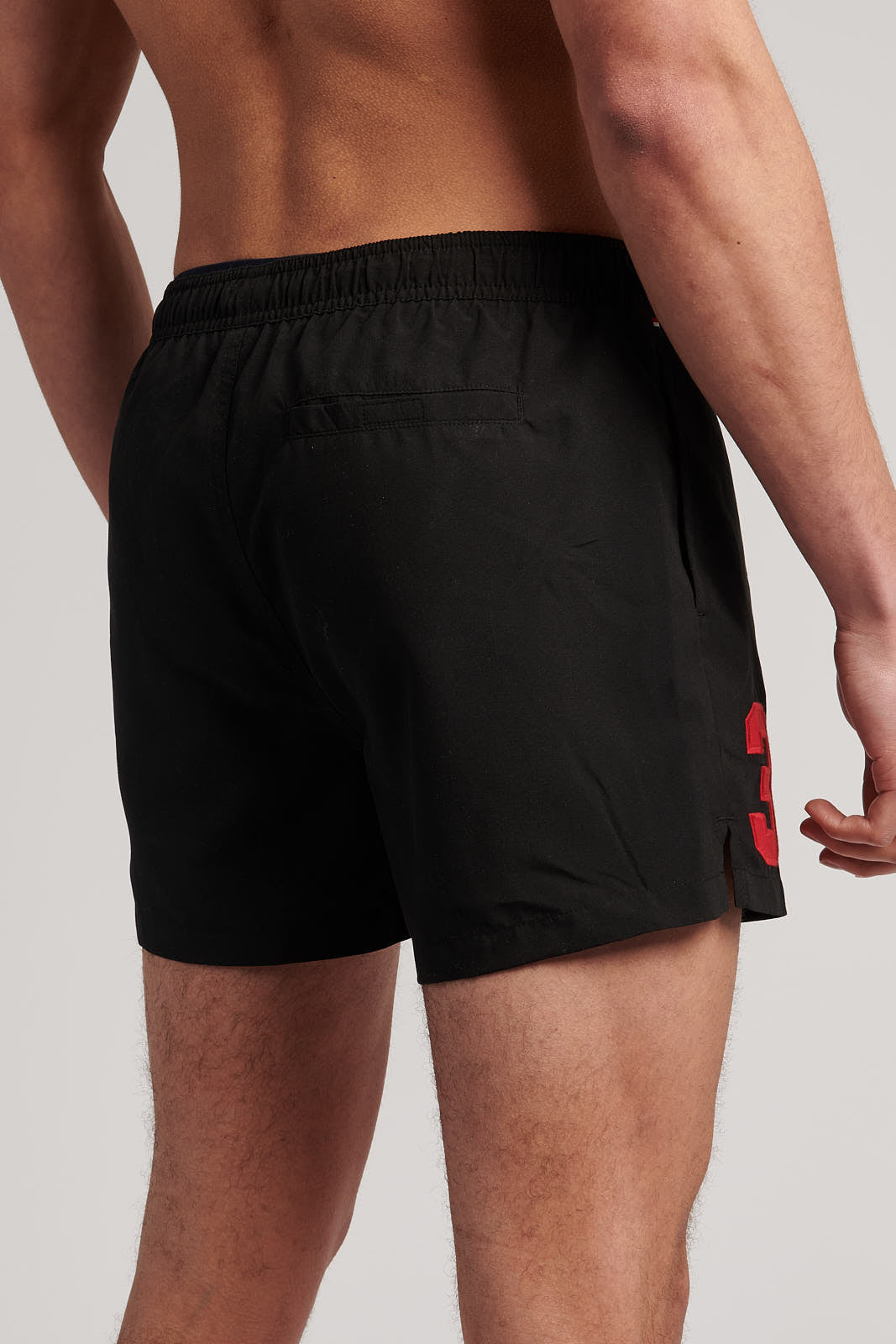 Mens Player 3 Swim Shorts in Black Red DHM