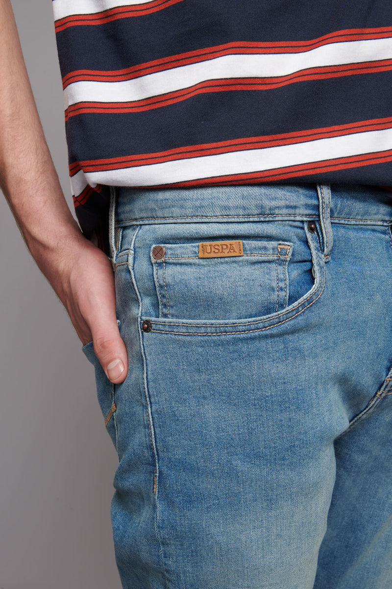 Mens 5 Pocket Slim Fit Denim Jeans in Mid Wash