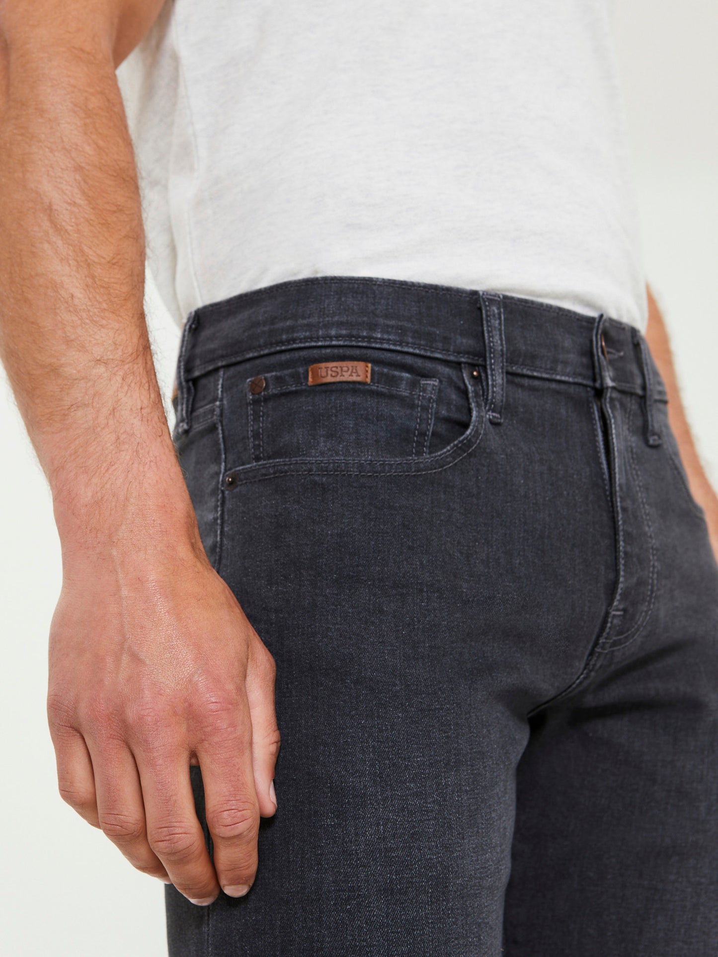 Mens 5 Pocket Slim Fit Denim Jeans in Grey Wash