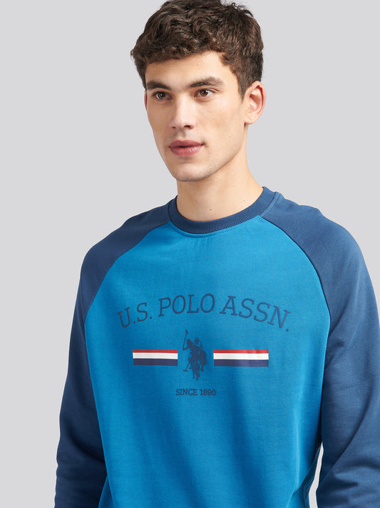 Mens Raglan Rider Crew Neck Sweater in True Blue