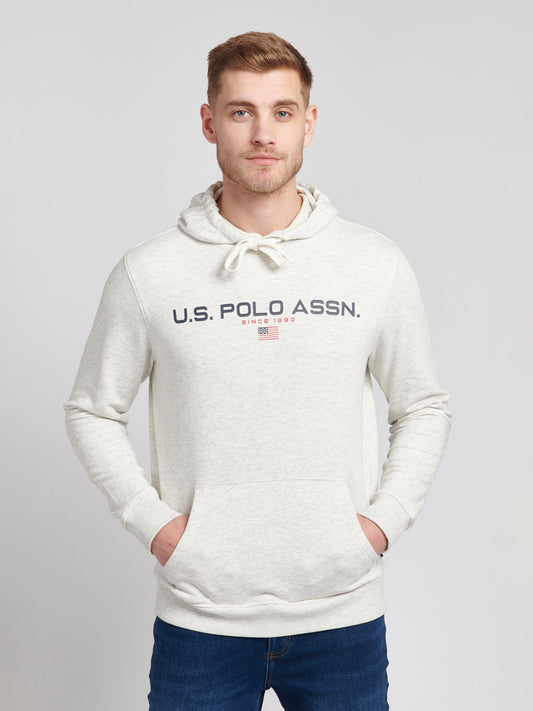 Mens Block Flag Graphic Hoodie in Light Grey Marl