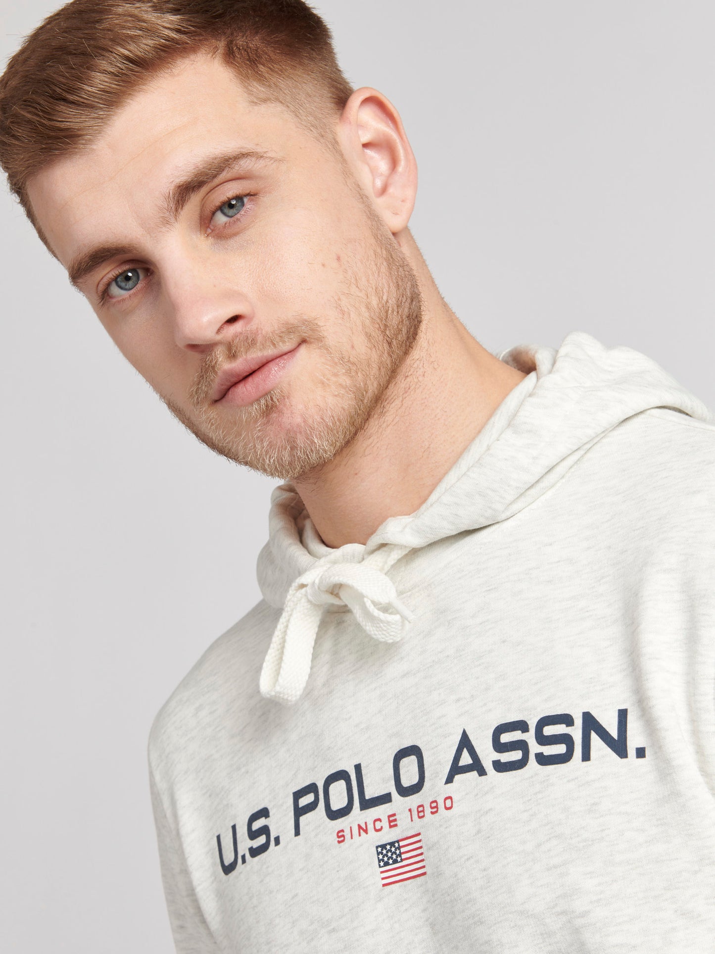 Mens Block Flag Graphic Hoodie in Light Grey Marl