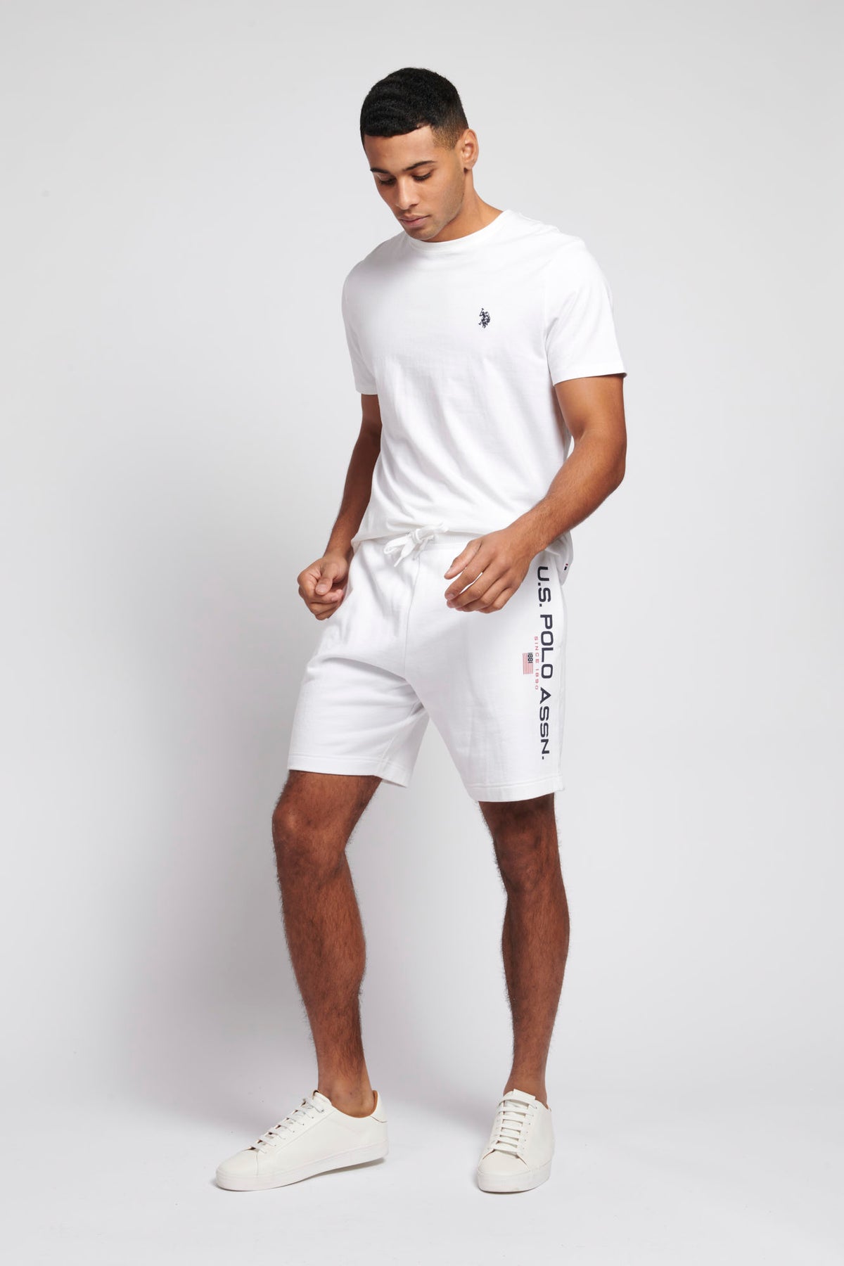 Mens Block Flag Graphic Shorts in Bright White