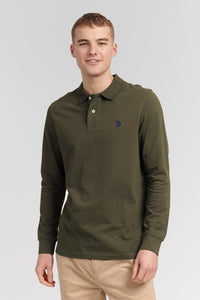 Mens Long-Sleeve Polo Shirt in Forest Night